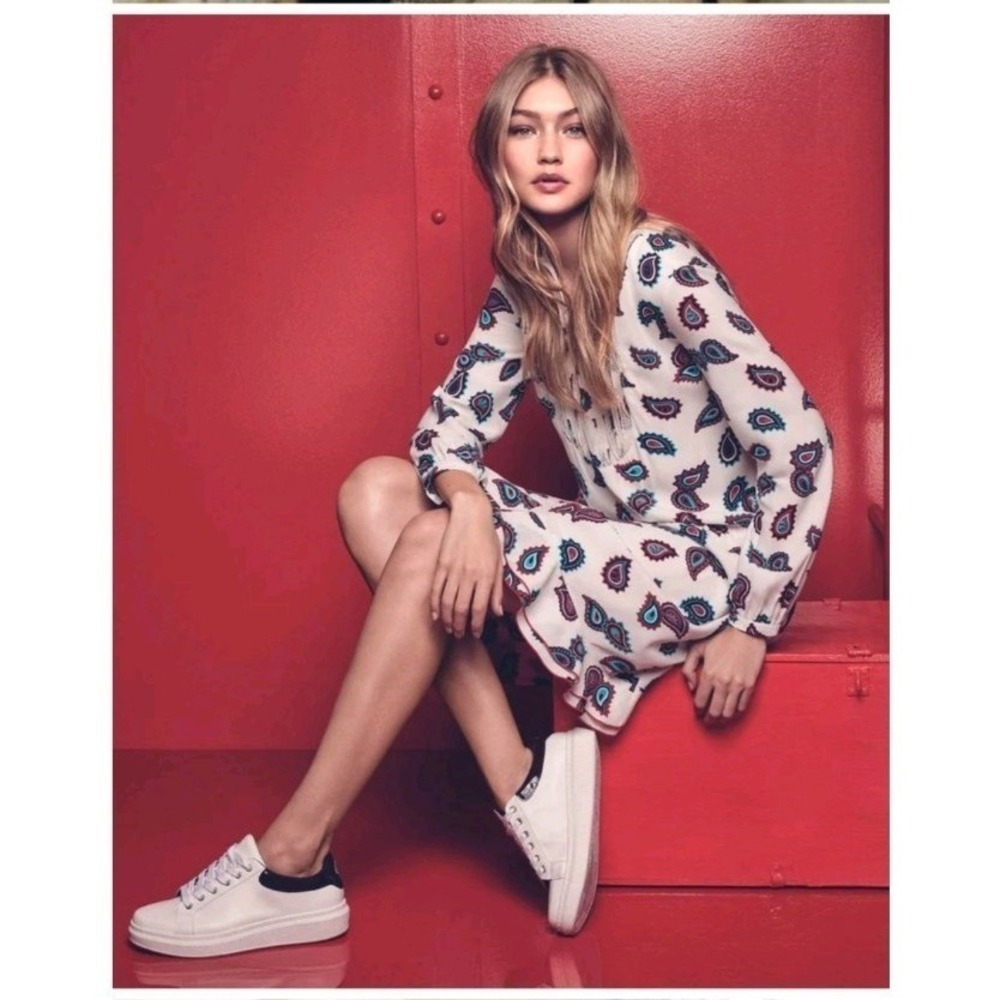 Tommy Hilfiger NWT Sz6 Paisley Pintuck Long-Sleeve Drop-Waist Boho Midi Dress